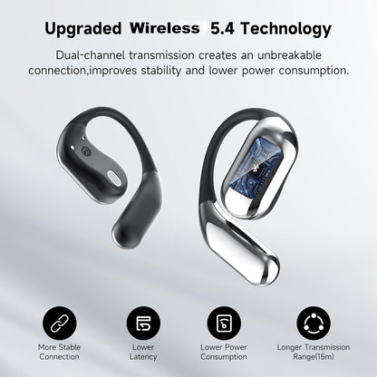 Open Ear Clip Wireless Earbuds Bone Conduction Headphones, Bluetooth 5.4，Built-in Mic, IPX7 Waterproof, LED Display Charging Case,Ear Hooks Ear Buds, Design for Running/Fitness/Office/Sport