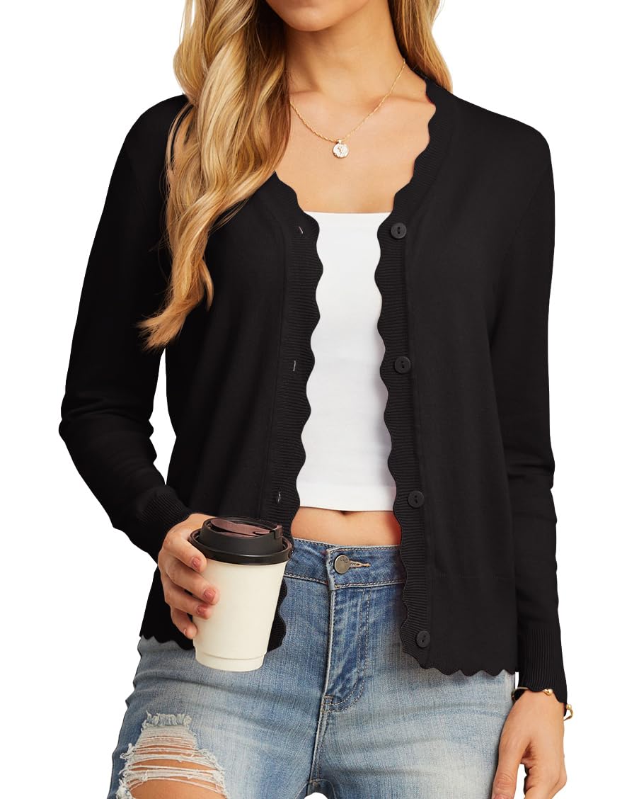 GRECERELLE Cardigan Sweater for Women Lightweight Long Sleeve Shrug Sweater for Women Dressy, Black, X-Small