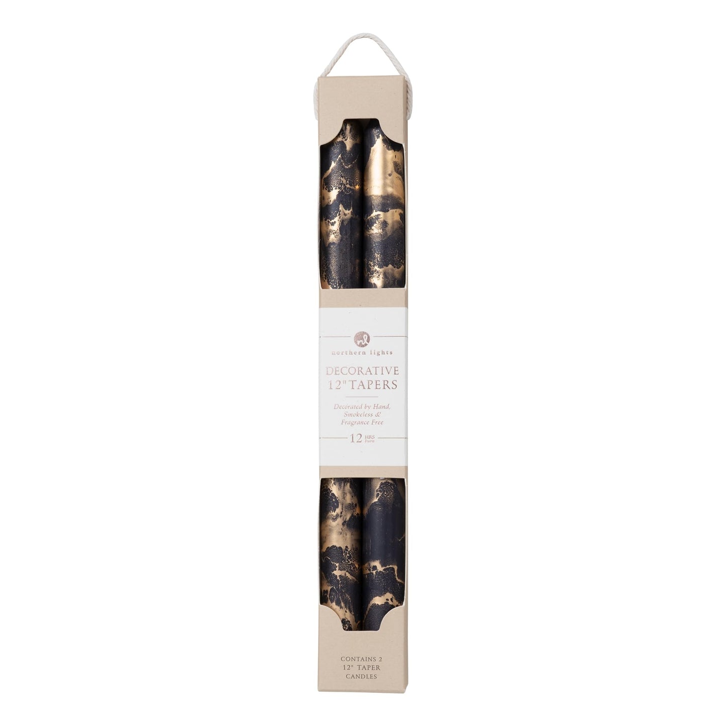 Northern Lights Candles - Premium Decorative Tapers - 12" 2PK - Graphite w/Gold - 73309