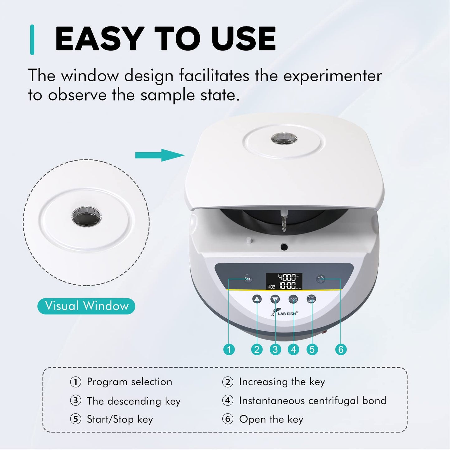 LAB FISH Lab Benchtop Centrifuge Machine 8 x 2ml/5ml/10ml/15ml Capacity Test Tubes,Low Speed 500-5000r/min,Max 3074xg RCF