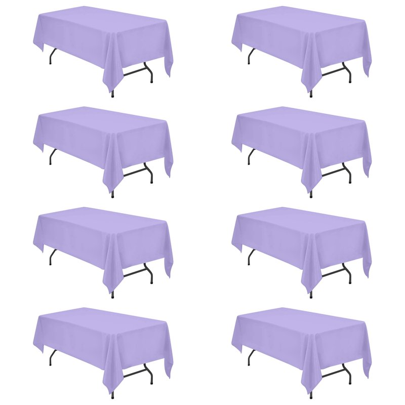 BRILLMAX 8 Pack Lavender Tablecloths 60 x 102 Inch for 6ft Rectangle Tables - 150 GSM Polyester Fabric, 15" Standard Drop, Water, Stain & Wrinkle Resistant Cloth Cover for Wedding Dining Buffet