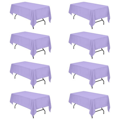 BRILLMAX 8 Pack Lavender Tablecloths 60 x 102 Inch for 6ft Rectangle Tables - 150 GSM Polyester Fabric, 15" Standard Drop, Water, Stain & Wrinkle Resistant Cloth Cover for Wedding Dining Buffet