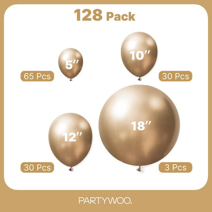 PartyWoo Metallic Gold Balloons 128pcs Different Sizes of 18 12 10 5 Inch Chrome Gold Balloon Arch Kit Garland for Birthday Graduation Baby Shower Wedding Bachelorette Party Decorations Gold-G127