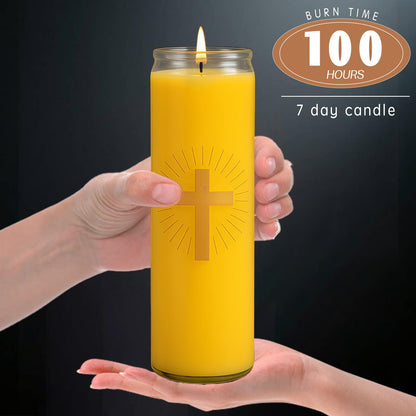 Pure Beeswax Prayer Candles - 7 Day Devotional Candles in Glass with 100 Hours Long Burn Time, Honey Fragrance Religious Candles Catholic for Memorials, Vigil, Church
