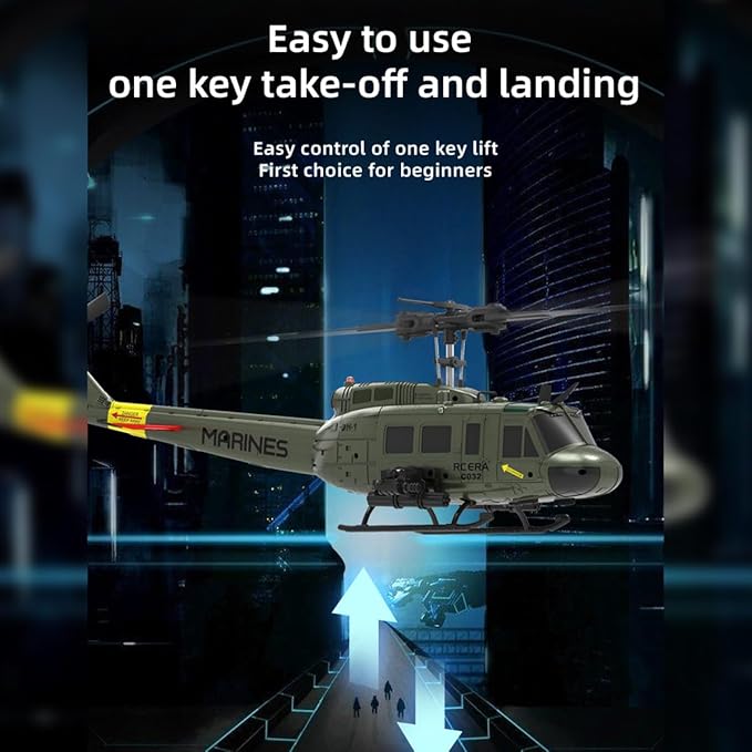 C032 UH-1 Huey RC Helicopter for Adults 1/48 Scale 2.4G 6CH Flybarless Remote Control Military Helicopter 3D Stunt Flight &amp High-Precision RC Airplane for Beginners