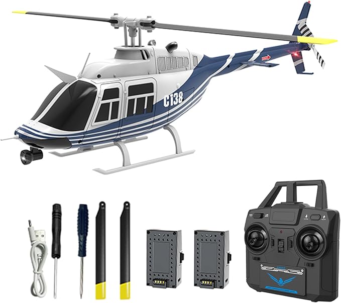 C138 Remote Control Helicopter Bell206 Helicopter 2.4GHz 4CH Single Propeller Aileron RC Aircraft One Click Roll Takeoff and Landing Six-axis Gyroscope Air Pressure Setting
