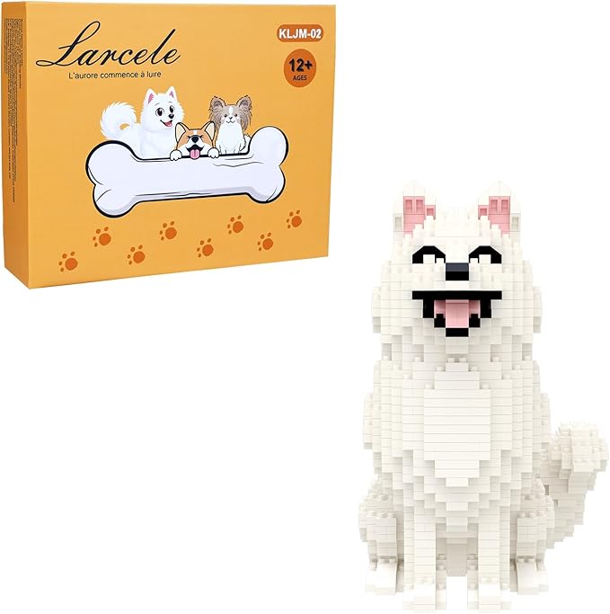 Larcele Micro Building Blocks Set DIY Mini Building Toy Bricks for Age Over 12 Years 991 Pieces KLJM-02 (Samoyed Dog)