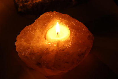Nature’s Decorations Tealight Candle Holder - Real Rose Quartz Natural Stone Crystal Perfect for Home & Kitchen Geode Decor, and Centerpieces, Ideal as Candlestick Holder, 3 x 3 x 1.5 Inches