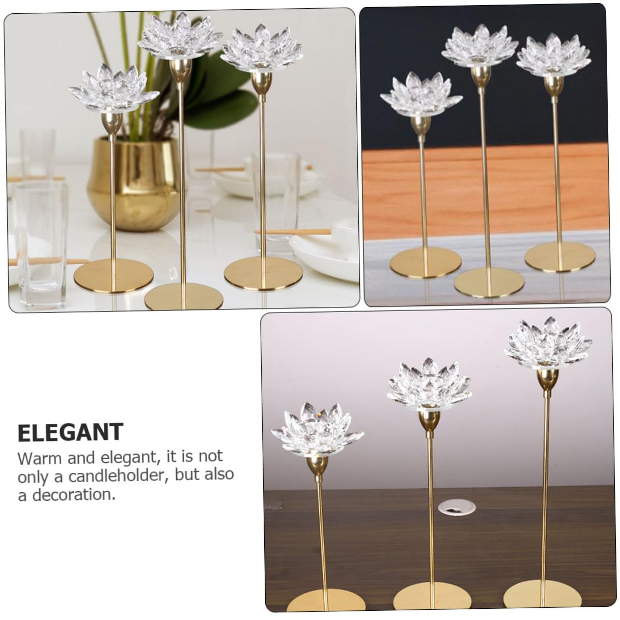 COHEALI Crystal Lotus Metal Candlestick Holder Small Gold Decorative Candle Stand for Wedding and Candlelight Dinner Home Décor