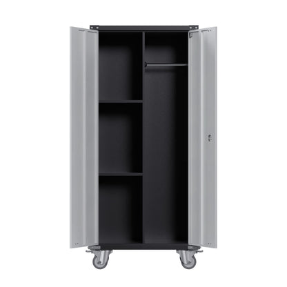 GarveeHome Metal Locker Storage Cabinet with Wheels 71" H with Doors and 2 Shelves Adjustable 4 Adjustable Feet for Home, Garage, Office, Shop