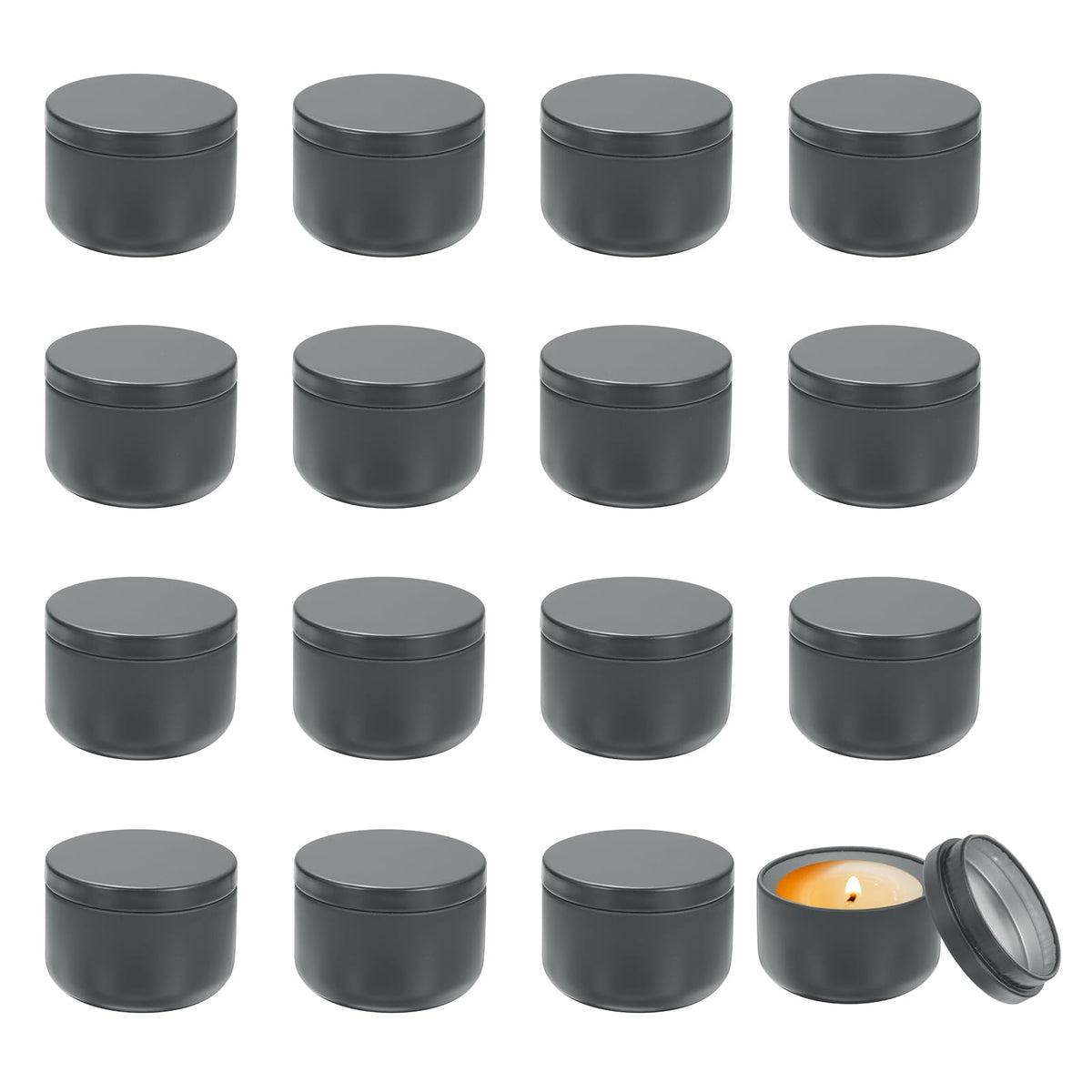 MECCANIXITY 3oz Candle Tins, 16pcs Metal Candle Tins Jars with Lids Round Empty Tin Can Containers Bulk for Storage Tea and Making DIY Arts Crafts Christmas Gifts, Grey