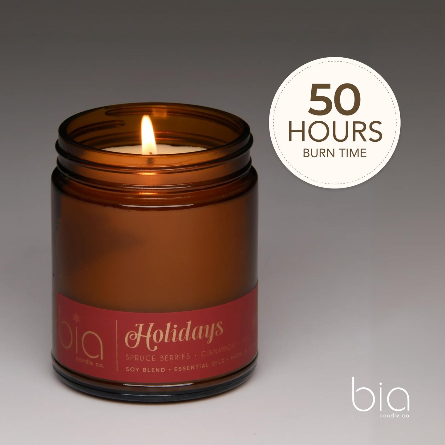 Bia Candle Co. Holiday, Spruce Berry Orange Clove Soy Candle, Cinnamon Pine Vanilla, Perfume-Inspired, High Fragrance Load, Lead-Free Wick, Reusable Glass Jar, Warm Spiced, 7 oz
