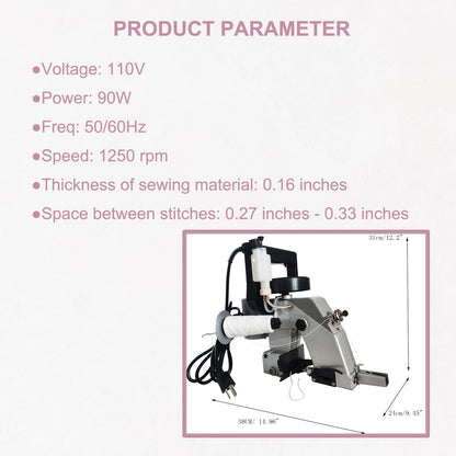 INTBUYING Portable Bag Sack Sewing Stitching Machine, Manual Electric Bag Closer, Industrial Bag Closing Machine Woven Bag Closer Stitcher Sewing Tool 110V for Bag Sealing