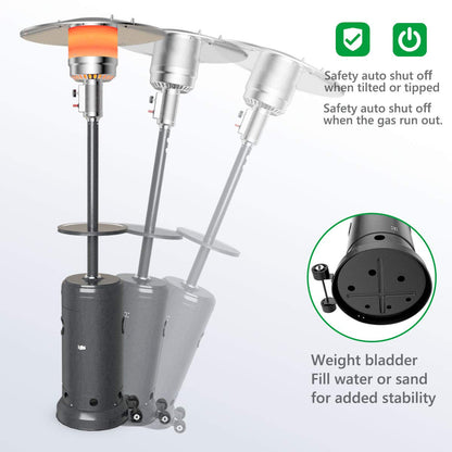 Tangkula 50,000 BTU Propane Patio Heater with Wheels, Outdoor Heaters for Patio with Shelf Tabletop, Stainless Steel Burner, Auto Shut Off & Tip-Over Protection, Portable Patio Heaters for Outdoor Use