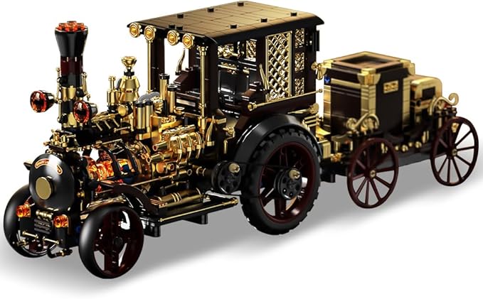 Retro Mechanical Steam Car Building Block Set MOC Classic Car Kit Supercar Toy Model Adult Building Block Car Collector Set (1-1)