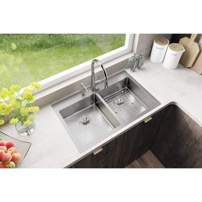 Elkay ECTSRAD33226TBG3 Crosstown 18 Gauge Stainless Steel 33" x 22" x 6" 3-Hole Equal Double Bowl Dual Mount ADA Sink Kit