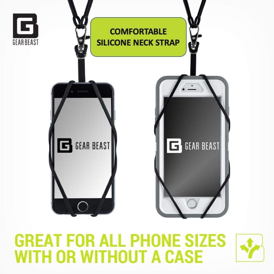 Gear Beast Cell Phone Lanyard - Universal Neck Phone Holder w/Card Pocket and Silicone Neck Strap - Compatible with Most Smartphones, Clear