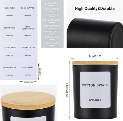 Glass Qtip Holder Set by [Brand Name] - Stylish Bathroom Organizer with Lid for Cotton Swabs & Makeup Essentials | Black