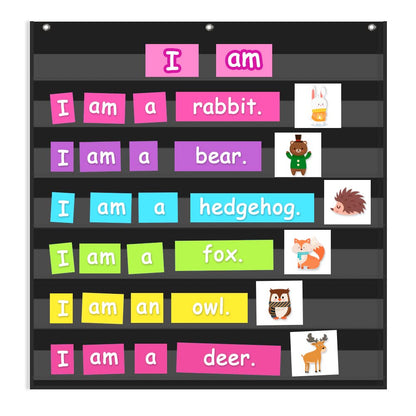 Godery Black Standard Pocket Chart for Classroom or Homeschool Teaching Supplies 7 Pocket Chart (Black)