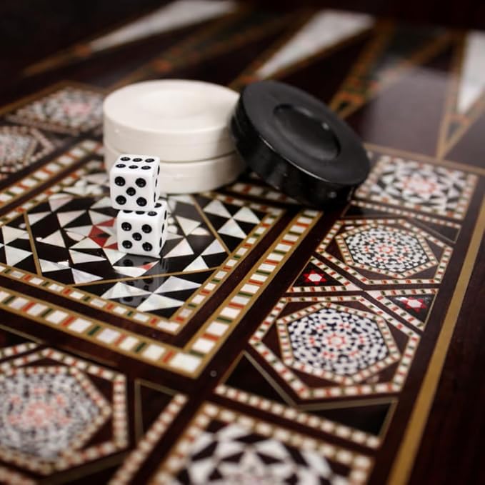 Park&ampOz Pearl Premium Turkish Backgammon and Checkers Set 19 Inch Handmade 2 in 1 Wooden Board Game with Glossy Finish Luxury Checkers and Dice Travel Friendly and Foldable