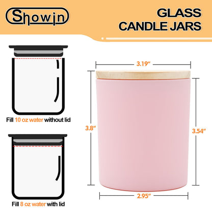 SHOWIN 10 OZ Thick Candle Jars for Making Candles 15 Pcs, Empty Jars with Wood Lids for Candle Making, Sample Container, Matte Pink