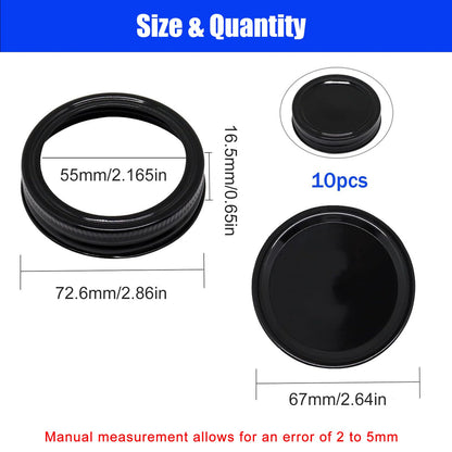 BENLIUDH Canning Lids and Rings, 2-3/4 Inches Reusable Mason Jar Lids Regular Mouth Compatible with Ball or Kerr Jars Set of 10 (10 Lids+10 Rings, Black)