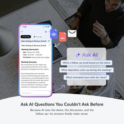 Notique AI Pen | Pocket AI Voice Recorder | Audio Recorder | Discreet Recording Device | AI Summarize & Transcribe for Multi-File & Meeting Timeline | No Monthly Fees