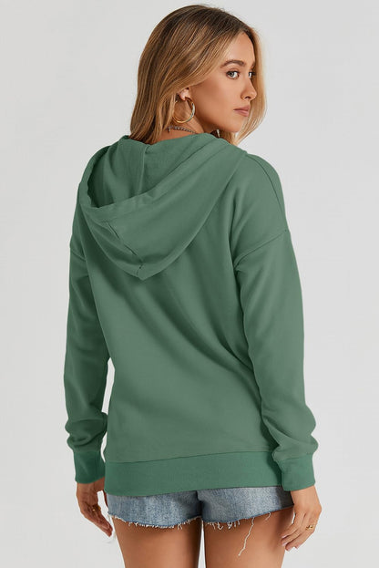 Dokotoo Hoodies for Women Early Fall Fashion Drawstring V Neck Long Sleeve Front Button Collar Hooded Pullover Hoodie with Pockets Winter Sweatshirt Loose Fit Casual Ladies Shirt Tops Green X-Large