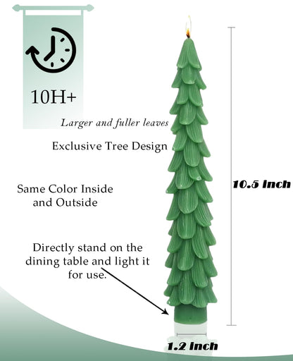 LPUSA Christmas Tree Taper Candles Hunter Green Spruce Candles，Christmas Decor Decoration,Set ot 2,(Hunter Green) 10.5inch