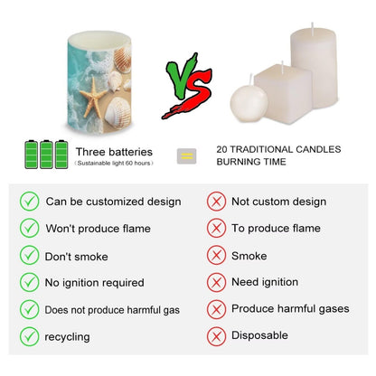 Merkmak Battery Operated Flameless Candles with Remote and Timer Flameless LED Pillar Candles for Camping, Weddings, Coastal Home Decoration Battery Tealights, Beach Starfish Shell