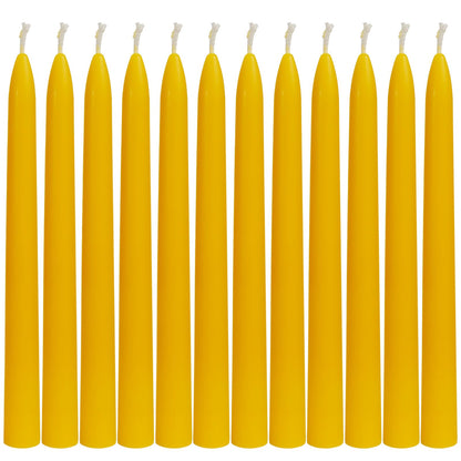 DEYBBY 9 inch Natural Beeswax Taper Candles Set of 12, Smokeless and Dripless Pure Organic Beeswax Candles, Long Lasting Burning for Dinner Room Decor Emergency Housewarming Gift, Nontoxic