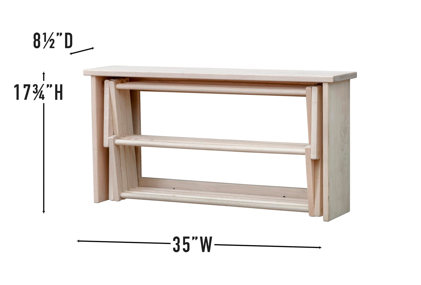 Pennsylvania Woodworks Extra Large Wall Clothes Drying Rack ~ Heavy Duty Solid Maple Hardwood, Folding, Collapses to 35" x 20" x 8", Hand Built in USA, Unfinished