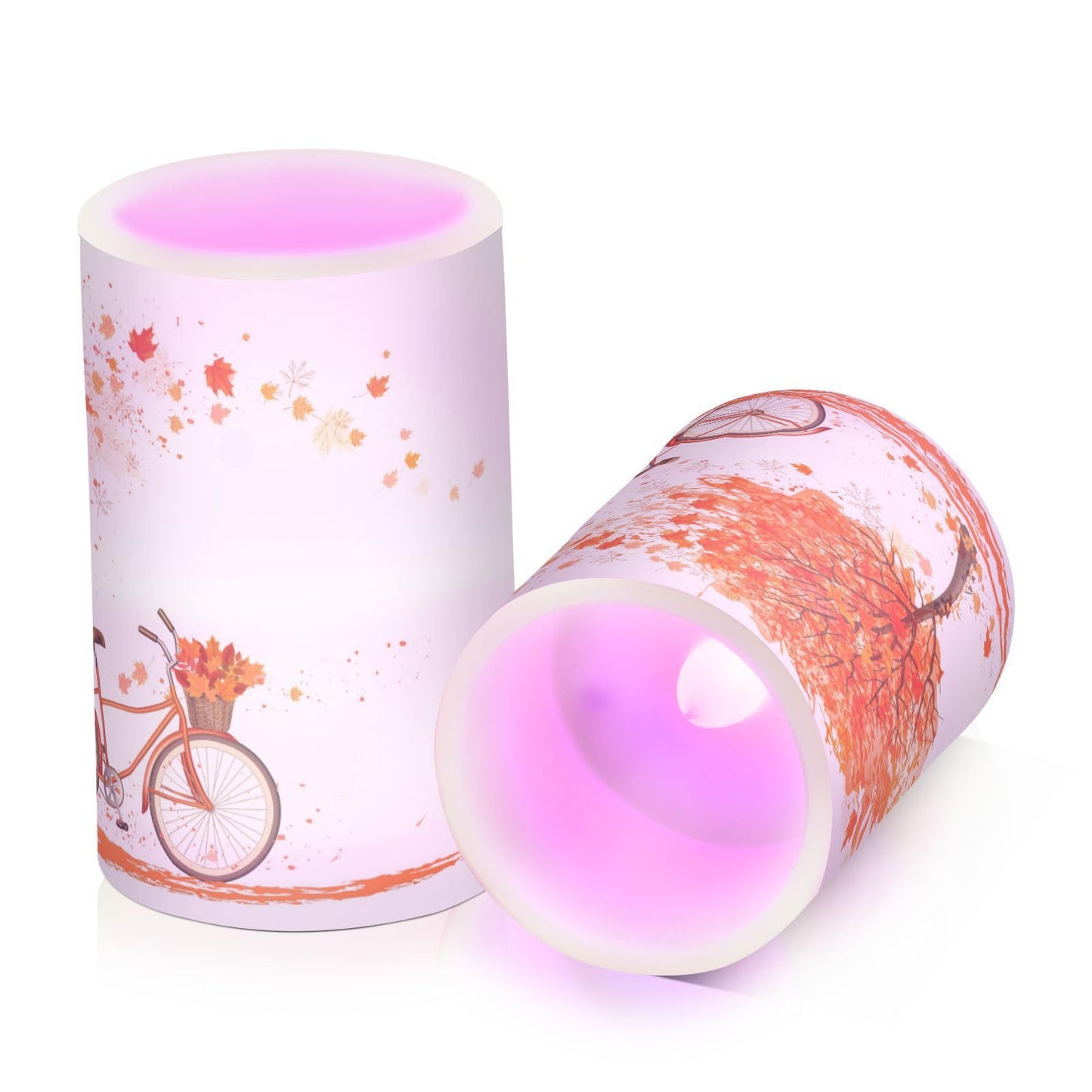 ALAZA Autumn Fall Tree and A Bicycle Thanksgiving Flickering Flameless Candles Battery Operated with Remote Timer,Tea Light Candles LED Pillar Votive Candles Set of 2 for Outdoor Indoor Decorations