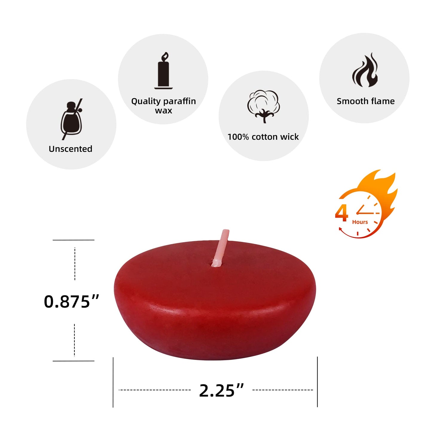 Zest Candle 24-Piece Floating Candles, 2.25-Inch, Red