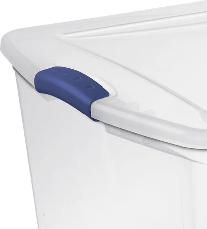 Regine Switzerland 105 QT Transparent Storage Box - Stackable with Blue Lock Mechanism | Ideal for Seasonal Clothing & Garage Organization