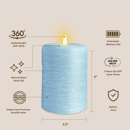 LumiPur Signature Coastal Collection Natural Glow Flickering Flameless LED Wax Pillar Candle (3.5" x 5", Powder Blue)