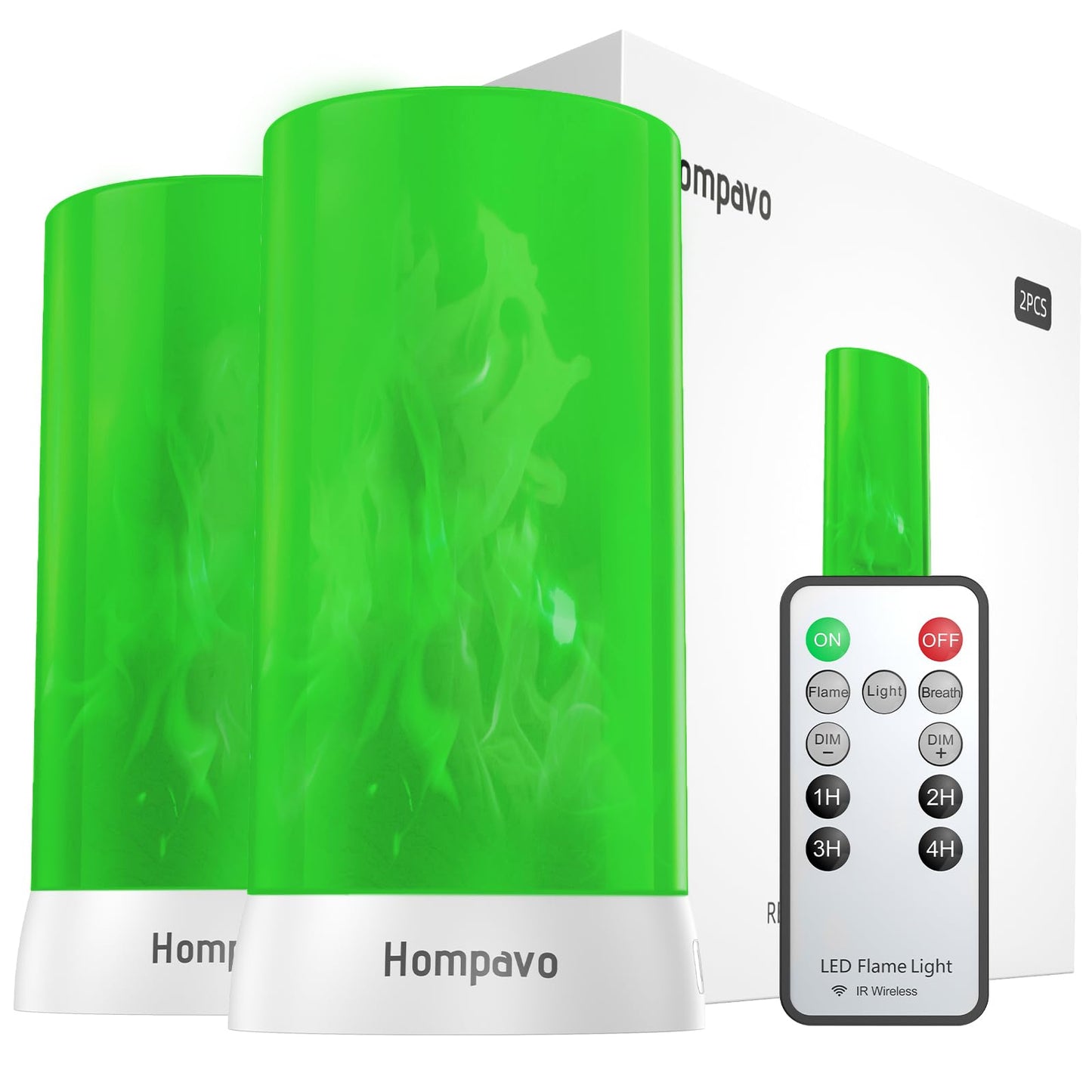 【Upgraded】 LED Flame Lights with Remote & Timer, 4-Mode Rechargeable Battery Operated Flameless Candles, Waterproof Pillar Flickering Lanterns for Room Patio Wedding Christmas Home Decor, Green