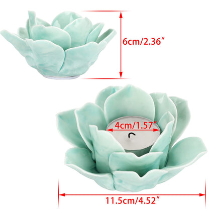 OwnMy Green Ceramic Lotus Flower Tealight Holder 4.5 Inch Lotus Petal Tealight Candle Holder, Ceramic Votive Candle Stand for Wedding Table Centerpieces Home Decors