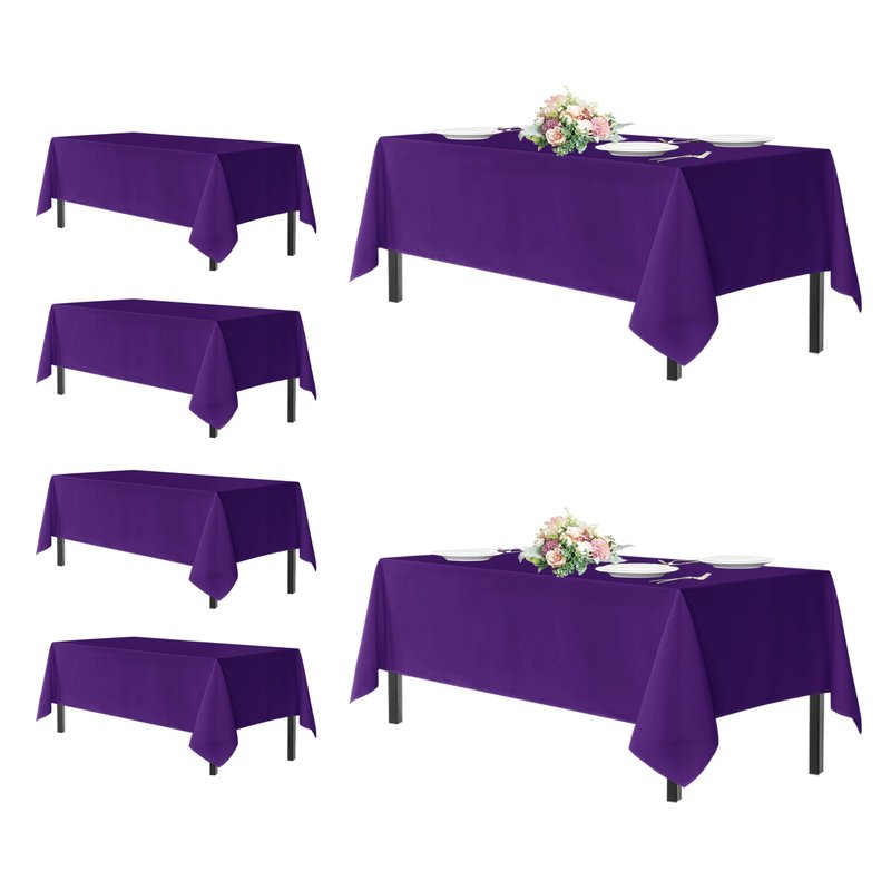 sancua Rectangle Tablecloths for 6 Foot Tables, 6 Pack - Washable Polyester Fabric Table Cloth for Halloween Party, Wedding Birthday Banquet Reception, 54x108 Inch, Purple
