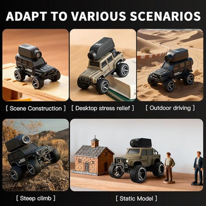 1:64 Mini Alloy Video RC Car – APP &amp Remote Control Built-in Camera for Real-Time Viewing Shock-Absorbing Climbing Design LED Lights 30m Range &amp 15min Runtime（Yellow）