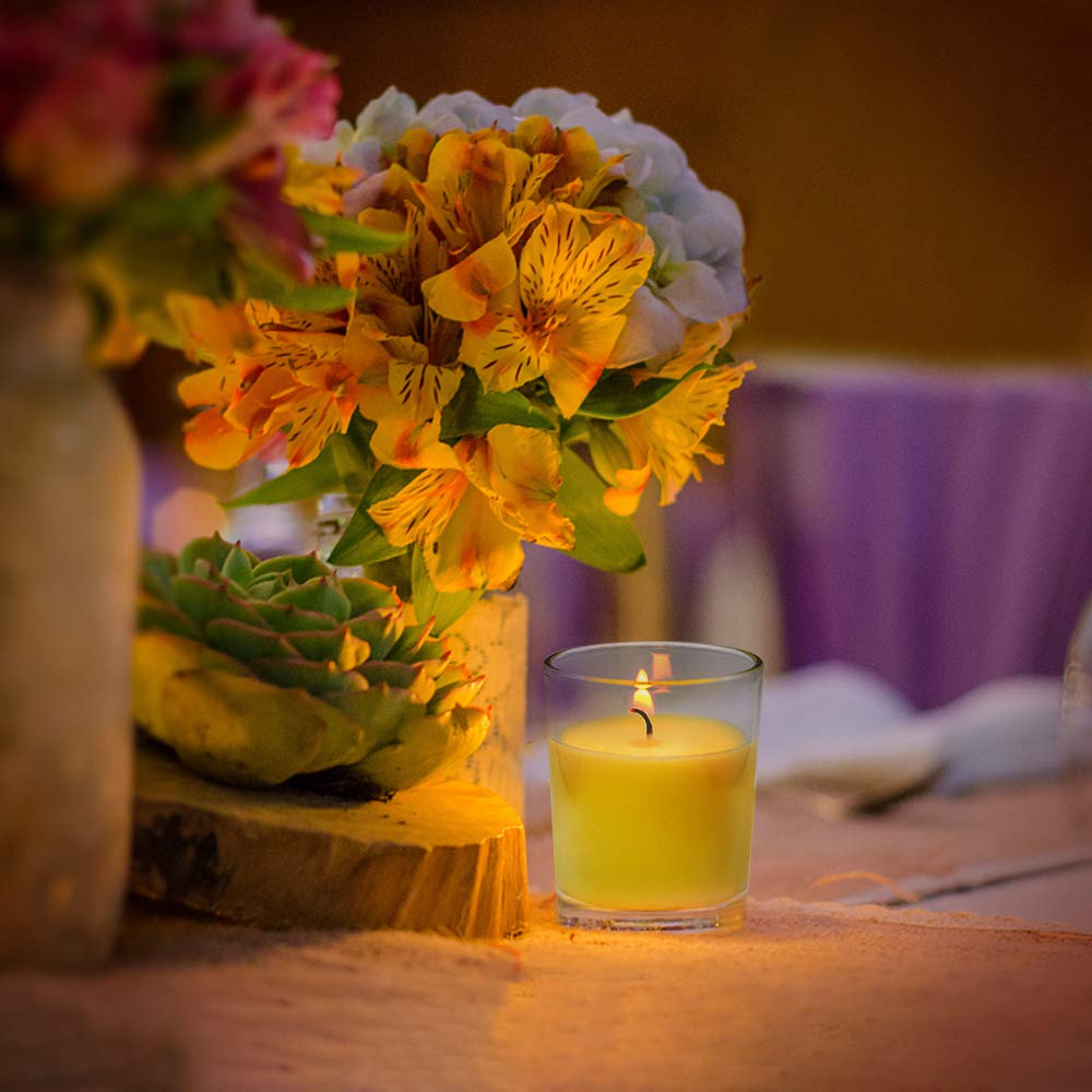 Yellow Votive Candles in Glass Small Citronella Candles Outdoor Bulk Soy Wax Candles for Party, Wedding, 12 Packs