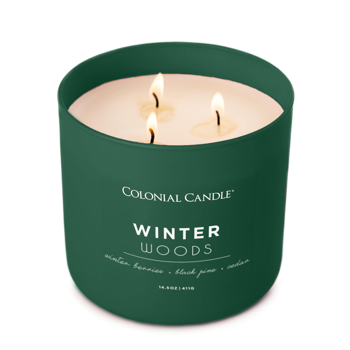 Colonial Candle Winter Woods Scented Jar Candle, Pop of Color Collection, 3 Wick, Green, 14.5 oz - Up to 60 Hours Burn