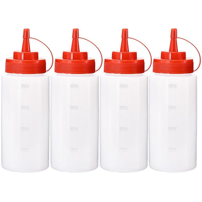 Katfort Squirt Bottles for Sauces Ketchup Bottles Squeeze, 2 Pack 12oz Condiment Squeeze Bottles for Liquids BBQ Dressing Pancake Art, Plastic Sauce Bottle with Cap Lid