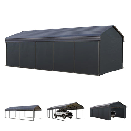 Carport 12x25 ft, Heavy Duty Car Ports Porable Garage Kit Shed Tent Shelter Metal Frame All Weather Outdoor for Boat with Removable Sidewalls, Grey