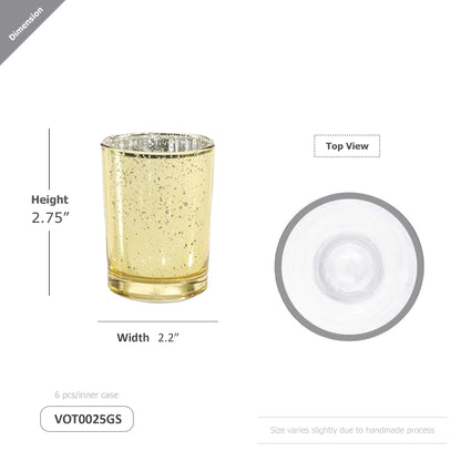 WGV Gold Speckled Tea Light Votive Candle Holder 2.2x2.75, Small Tiny Utility Cylinder Mercury Glass Vase, Home Accent Decor, 24 Pieces