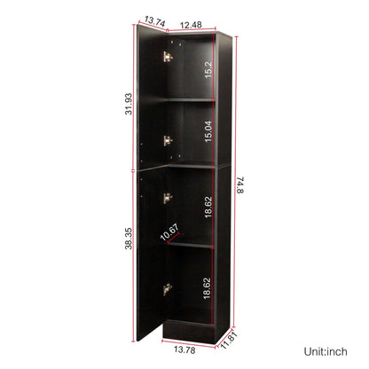 KEIKI Freestanding Slim Tall Storage Cabinet with Shelves, 2 Door, Wooden Narrow Organizer for Kitchen, Dining, Laundry, Living Room, Bathroom, Garage Pantry, Basement and Mudroom Organizing