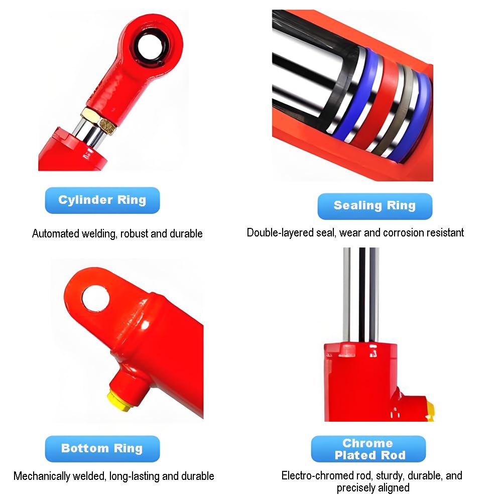 RHKING 2x8 Hydraulic Cylinder 3 Ton Double Acting Welded Hydraulic Cylinder 2" Bore x 8" Stroke with 3/8" JIC 37°(9/16"-18 Thread) Hydraulic End Connectors Maximum Thrust Force 6613lbs