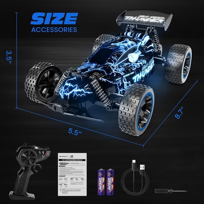 Tecnock RC Cars for Kids 1:18 Scale 2WD RC Car with LED Lights 2.4GHz Remote Control Car with USB-C Easy Charging &amp 50 Mins Playtime Toys Gifts for Boys &amp Girls Ages 8-12