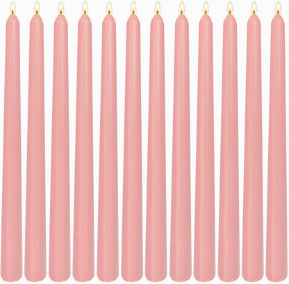 12 Pack 10 inch Dusty Pink Taper Candles, Unscented Dripless Smokeless Candlestick Bulk for Home Dinner Wedding Romantic, 7-8 Hours Burn