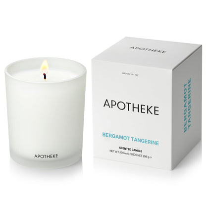Apotheke Signature Scented Candles for Home, Bergamot Tangerine - 10.5 oz - Soy Wax, Non Toxic, Large Jar White - Luxury Candle Gifts for Women & Men - Vanilla, Amber, Dahlia, and Champagne